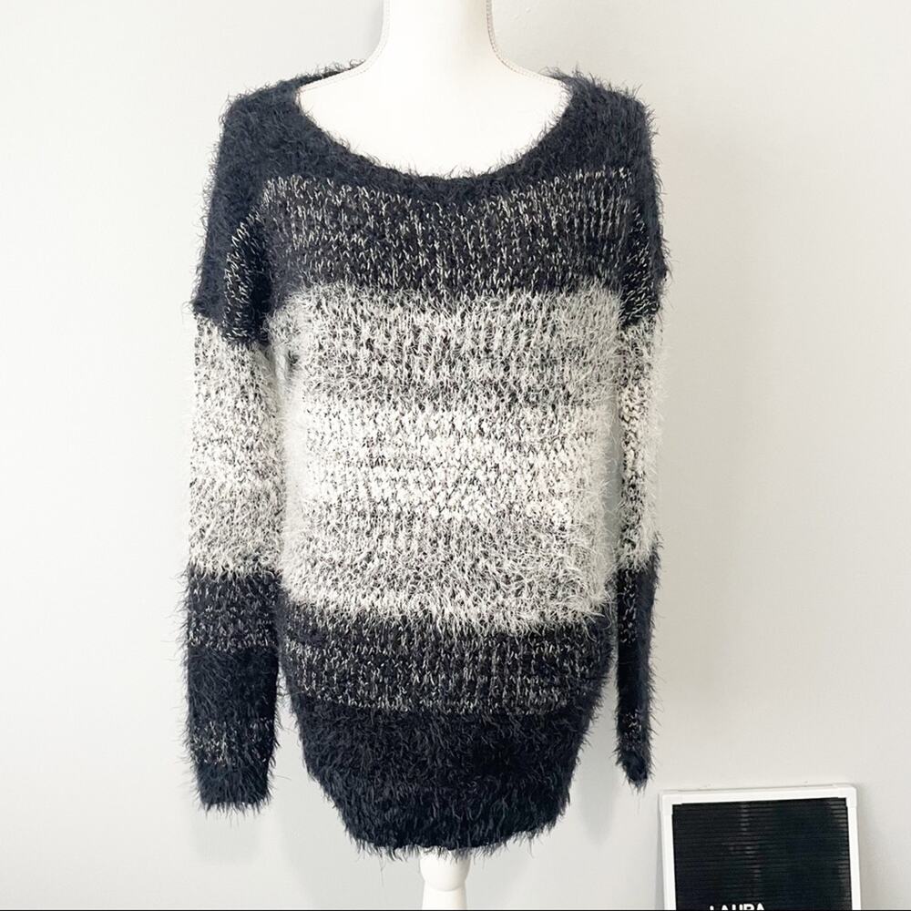 Express black gray fuzzy acrylic sweater Ombre size medium